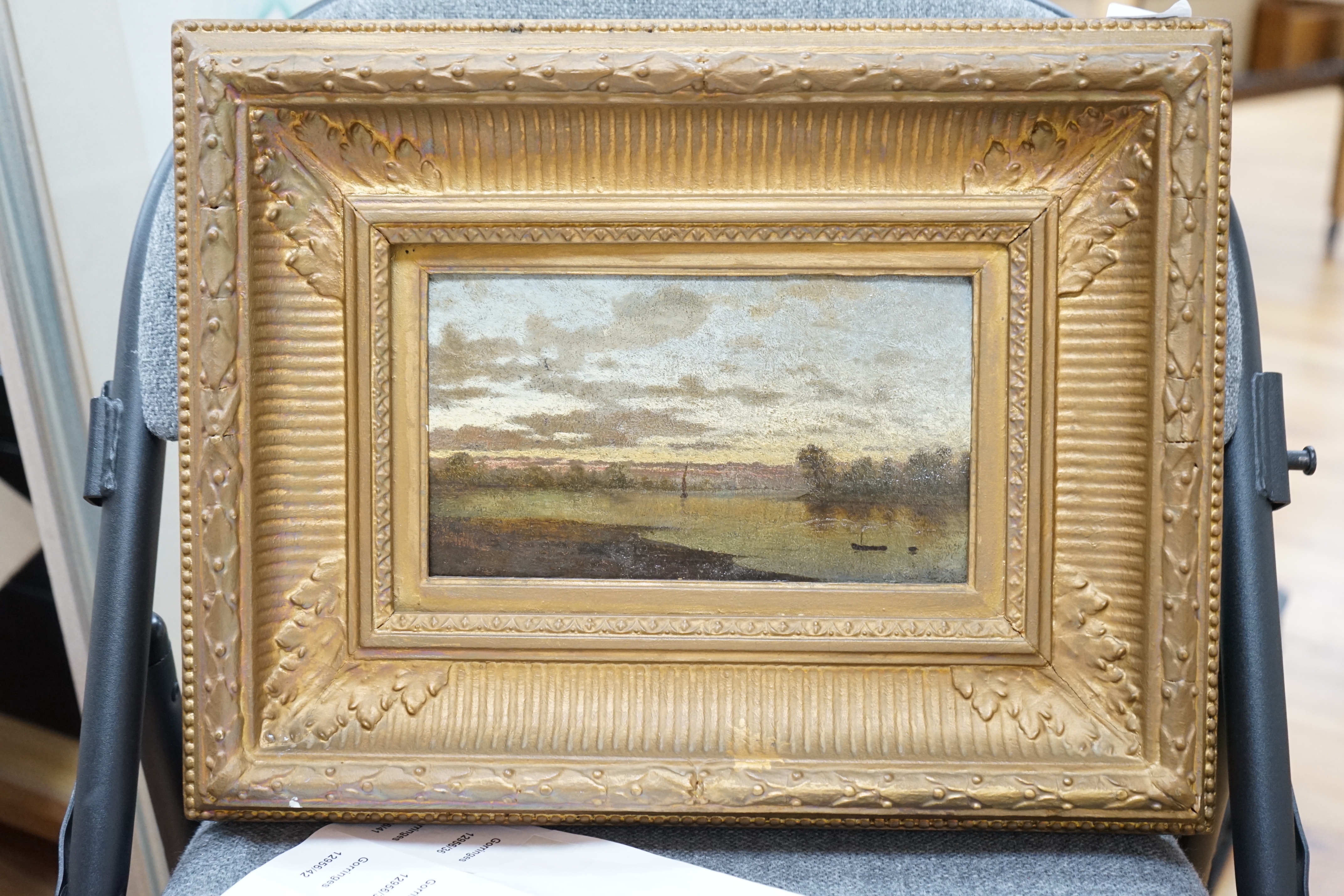 Early 20th century English School, oil on board, River landscape, unsigned, 11 x 20cm